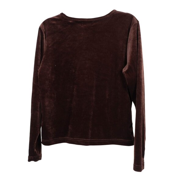 Le Belle Brown Velvet Cardigan L Women VTG Y2K 90 Whimsigoth Festival Rolled Hem - Picture 5 of 5